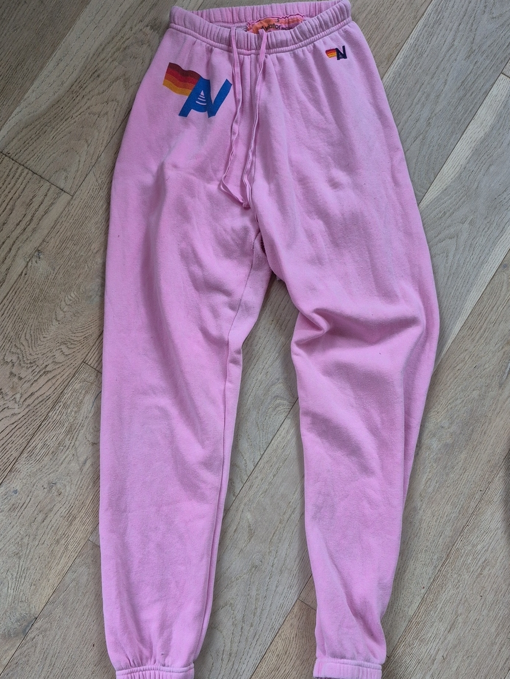 Aviator Nation Pink Sweatpants with Rainbow Logo